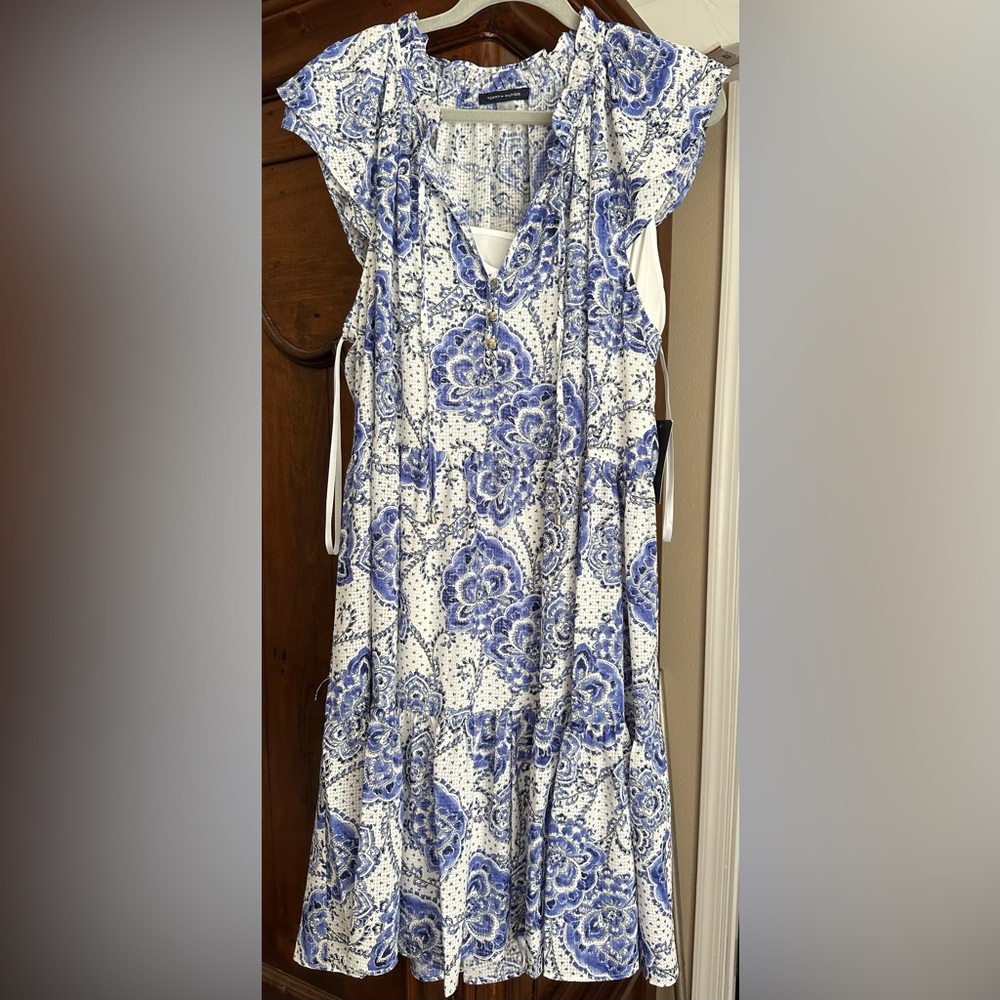 NWT Blue and white floral Tommy Hilfiger dress. Size 14.  Separate inside slip.